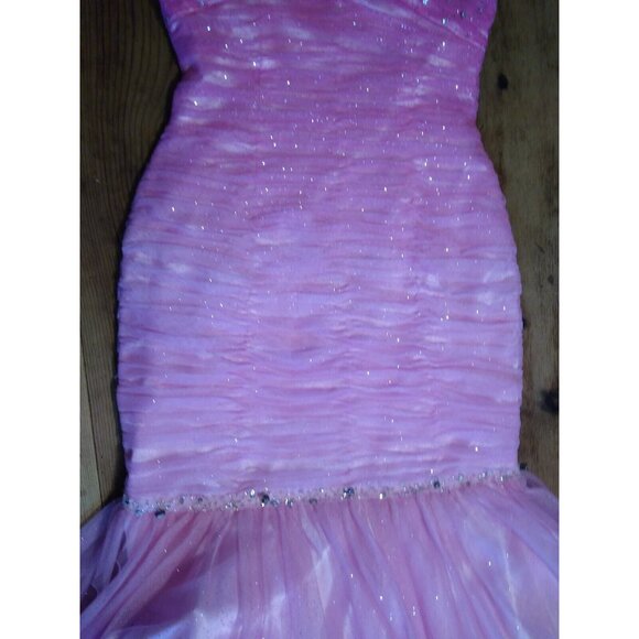 Jovani Pink Prom Dress Womens Sz 2 Mermaid Shoulder Straps Rhinestones Netting - Picture 3 of 15